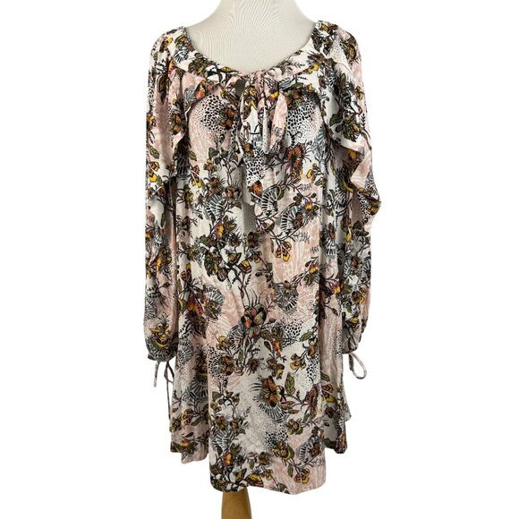 Free People Dress Women's Medium Boho Flowing Long Sleeve Tie Detail Floral - Picture 1 of 13
